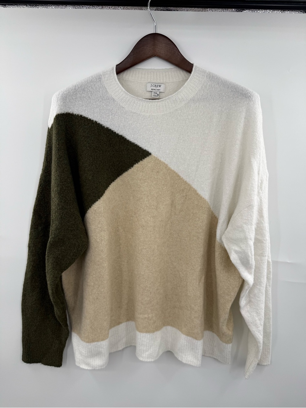 J.Crew Factory Colorblock Mockneck Sweater XXL Extra Soft Olive Beige BV340